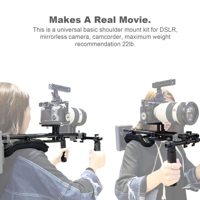 NICEYRIG 15mm Shoulder Pad Rig Support System with Riser Base Plate Mount, 15mm Rod and Rod Rail Handle Kit Universal for DSLR Camera, Mirrorless Camera - 173 - Image 5